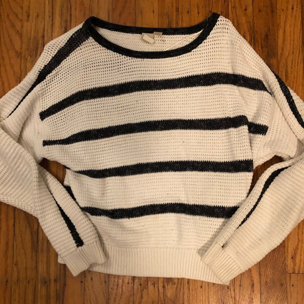 Roxy Black & White Striped Knit Sweater | Oversized Coastal Layering Piece